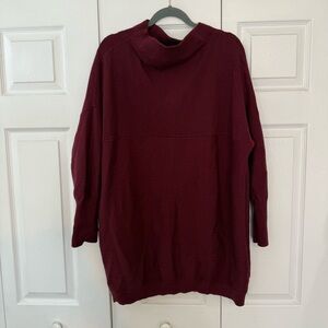 Women's Burgundy mock knit long Sweater: fall essentials, work, cozy